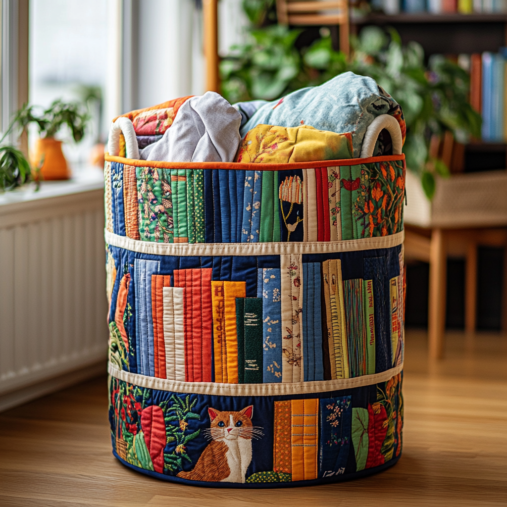 Autumn Library Quilted Laundry Basket Holiday Season Merch