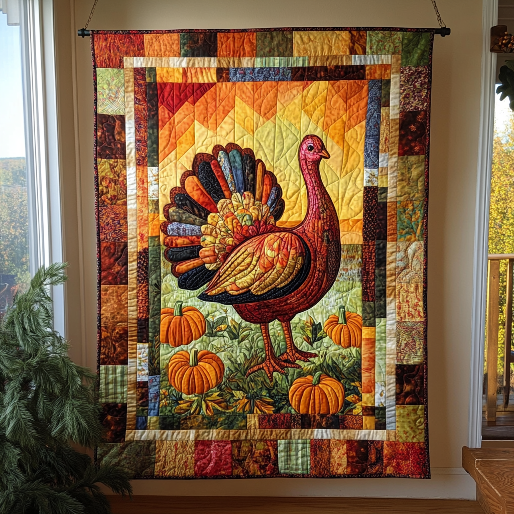 Autumn Magic Turkey Quilted Blanket Gift Ideas For Fall