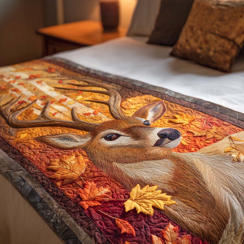 Autumn Majesty Quilted Bed Runner Holiday Bed Runner Birthday Presents For Deer Lovers