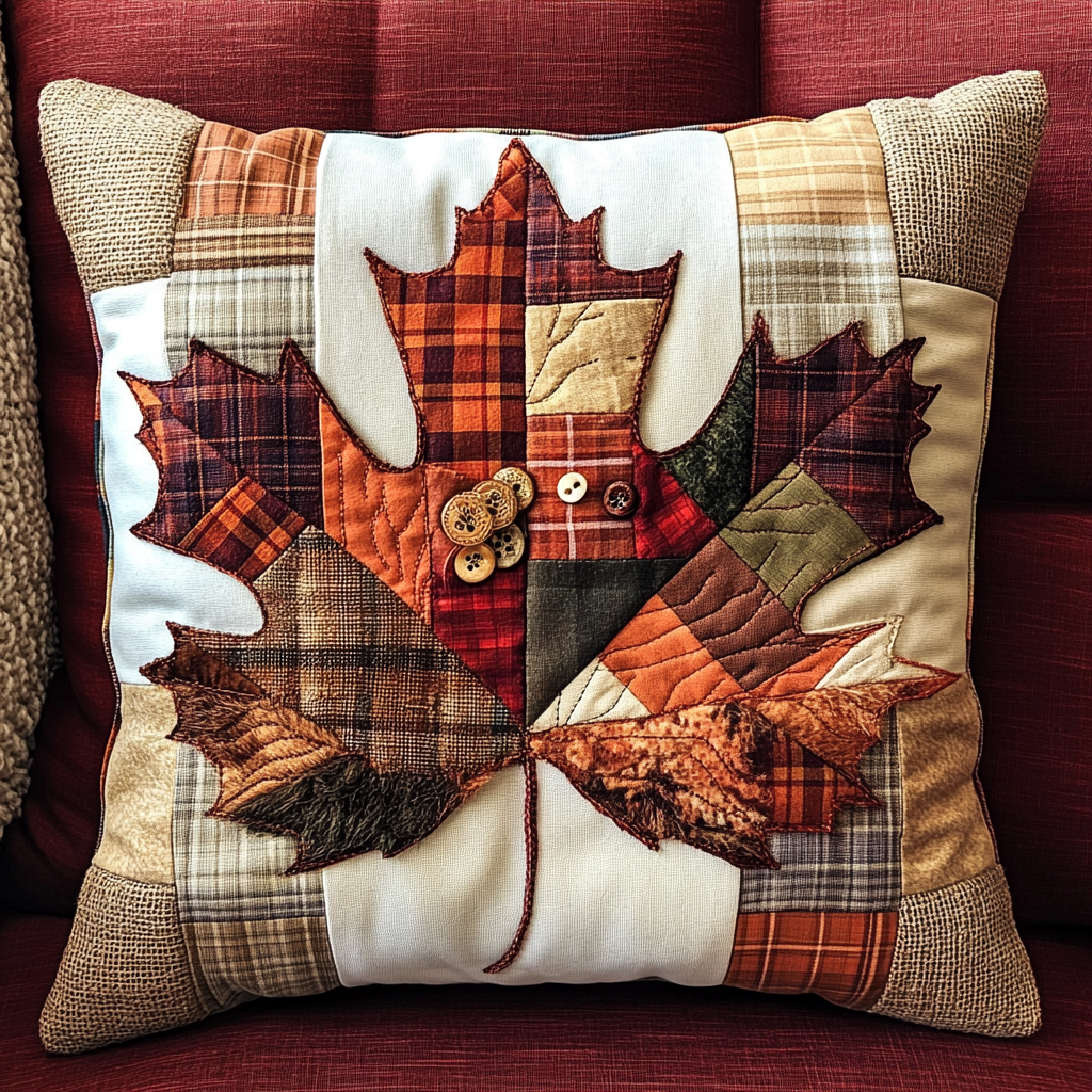 Autumn Maple Charm Quilted Pillow Case Christmas Tree Pillow Cover