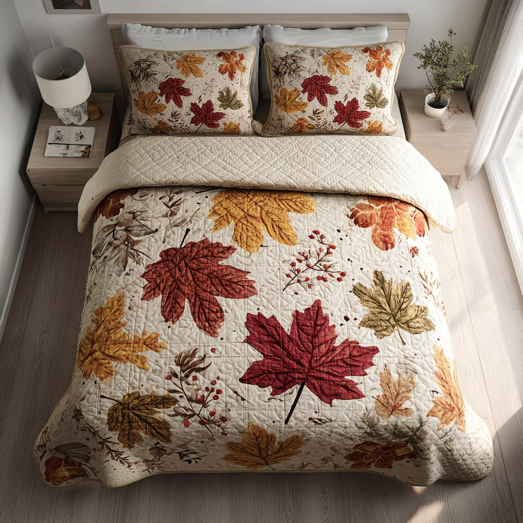 Autumn Maple Leaves Quilted Bedding Set Cute Bedroom Decor Gift Ideas For Fall