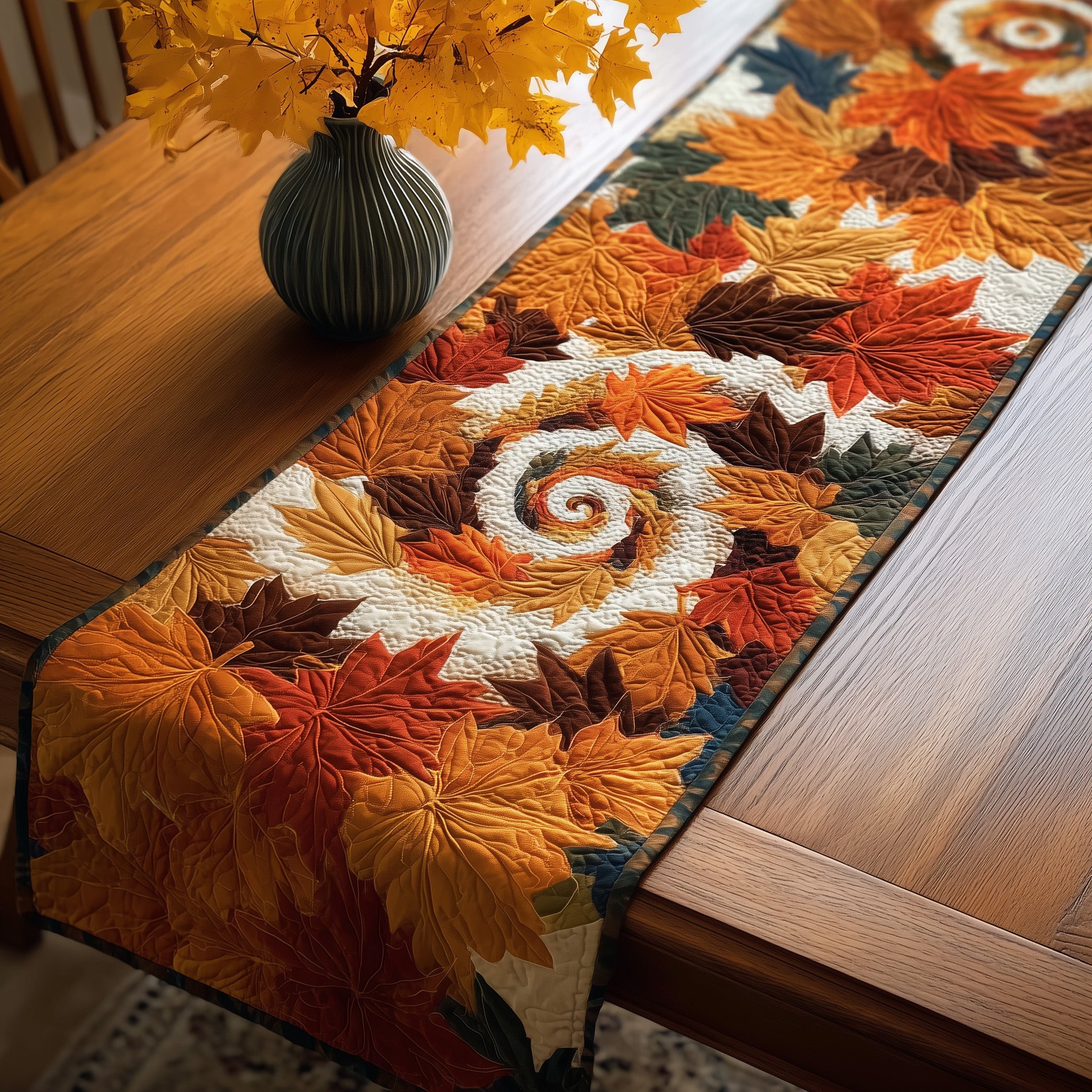 Autumn Maple Leaves Quilted Table Runner Festive Holiday Table Runner Decor