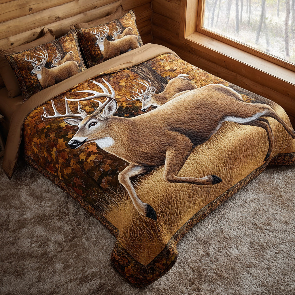 Autumn Meadow Deer Quilted Bedding Set Bed Decor Christmas Gifts For A Deer Hunter