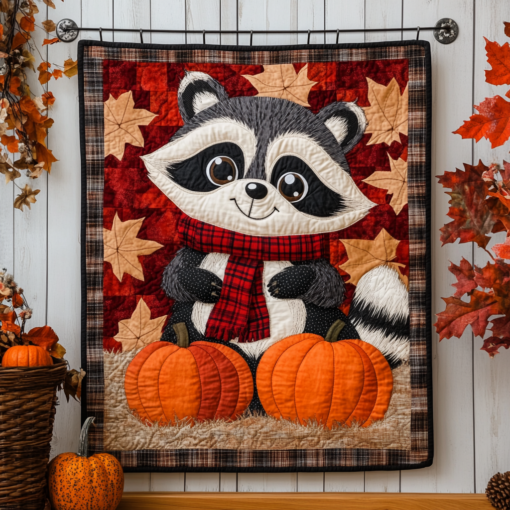 Autumn Mischief Quilted Blanket Funny Raccoon Gifts For Friend