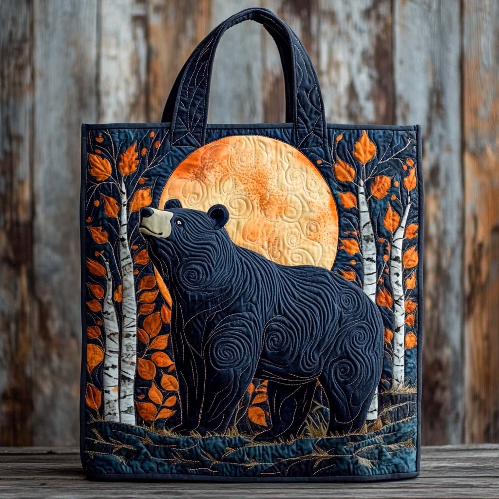 Autumn Moon Bear Quilted Tote Bag Bear Gifts For Men