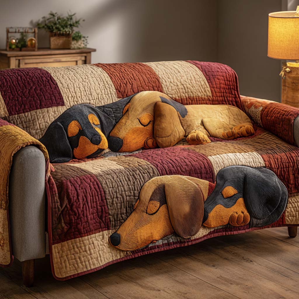 Autumn Nap Quilted Sofa Cover Christmas Sofa Cover Sausage Dog Gift Ideas