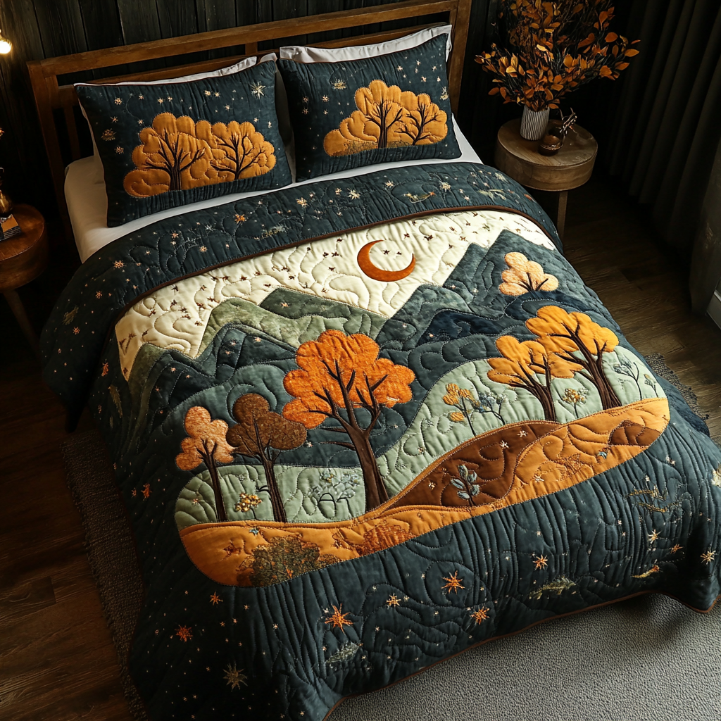 Autumn Night Quilted Bedding Set Forest Decor Bedroom Christmas Gifts For Men