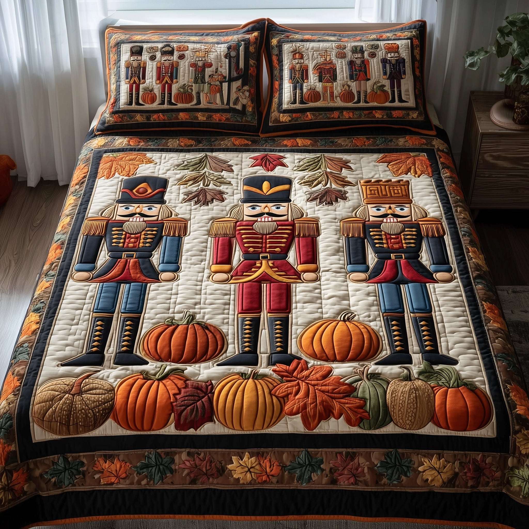 Autumn Nutcracker Quilted Bedding Set Duvet Cover Bedspread Mid Autumn Festival Gift Ideas
