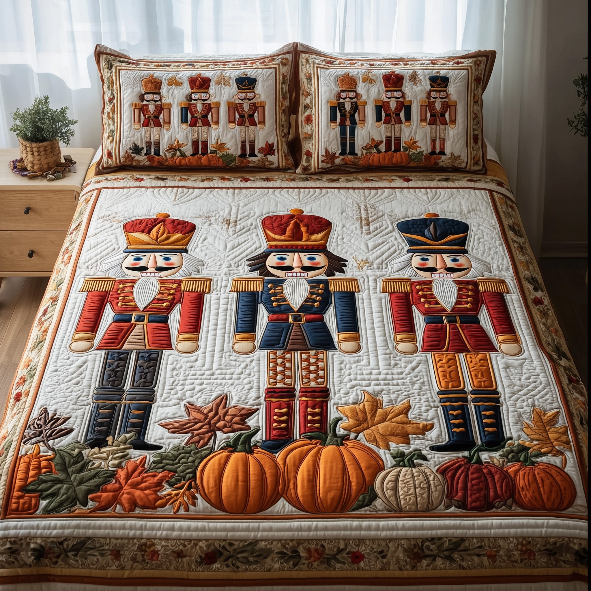 Autumn Nutcracker Quilted Bedding Set Duvet Cover Bedspread Small Fall Gift Ideas
