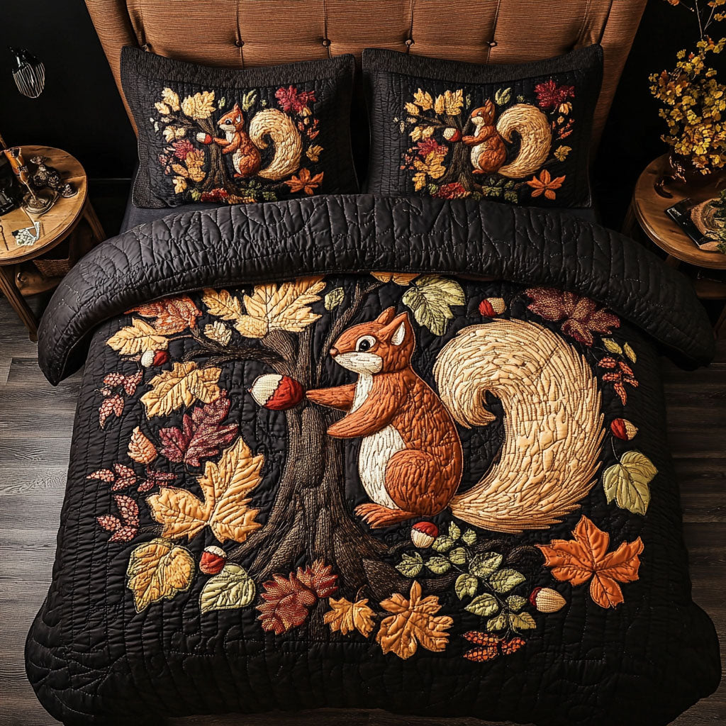 Autumn Nutty Delight Quilted Bedding Set Cute Bedroom Decor Autumn Gift Ideas