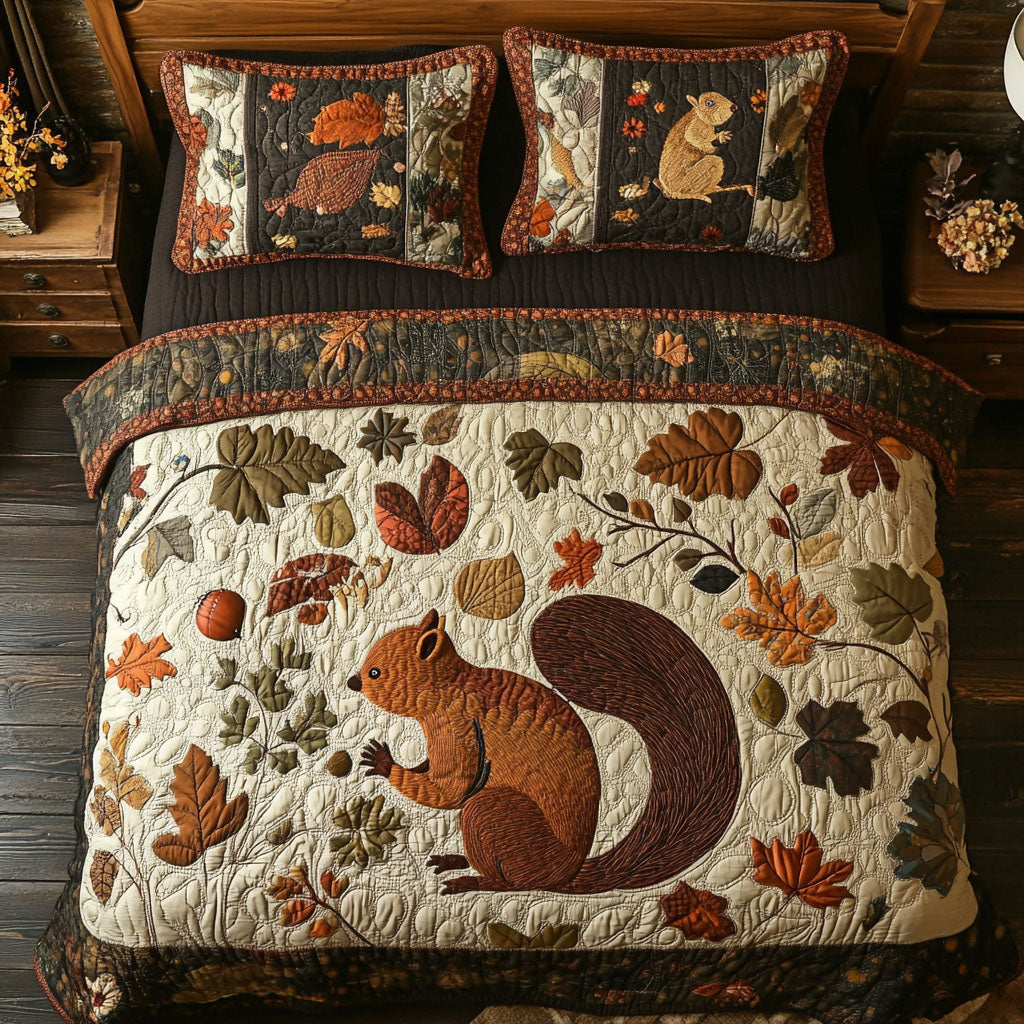 Autumn Nutty Escape Quilted Bedding Set Cool Bedroom Decor Autumn Gifts Items