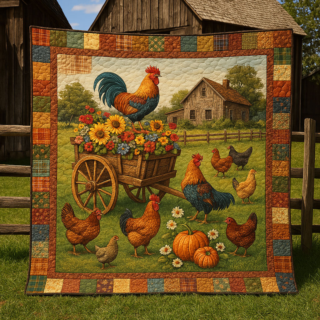 Autumn on the Farm Quilted Blanket Xmas Holiday Chicken Lover Gifts