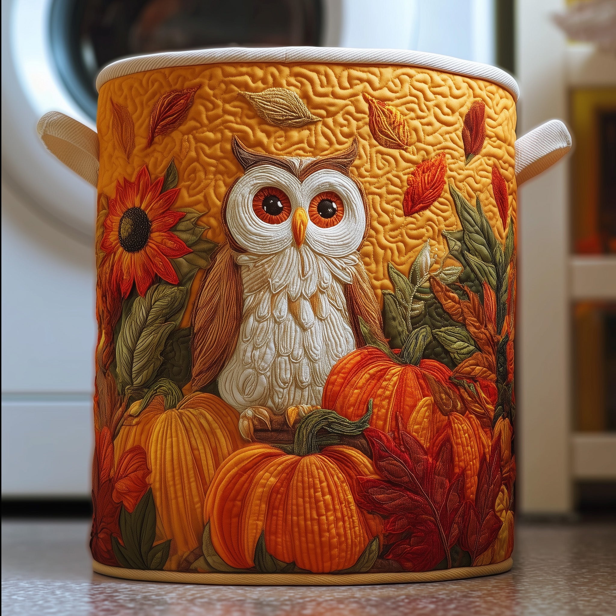 Autumn Owl Glow Quilted Laundry Basket Everyday Merch Choice