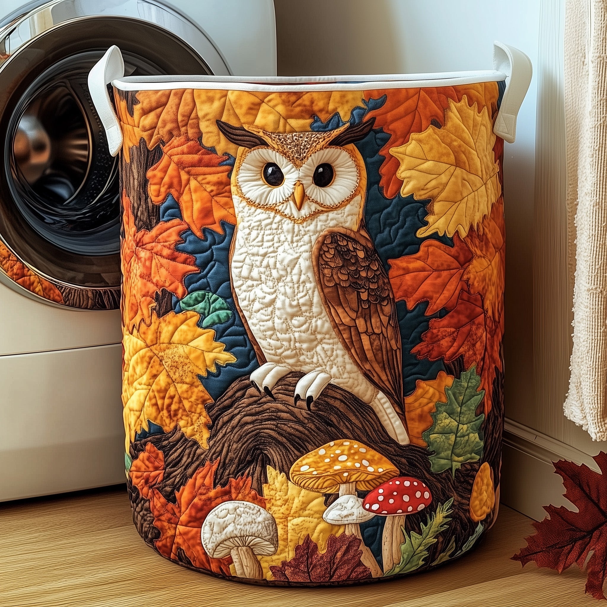 Autumn Owl Glow Quilted Laundry Basket Fall Merch Pick