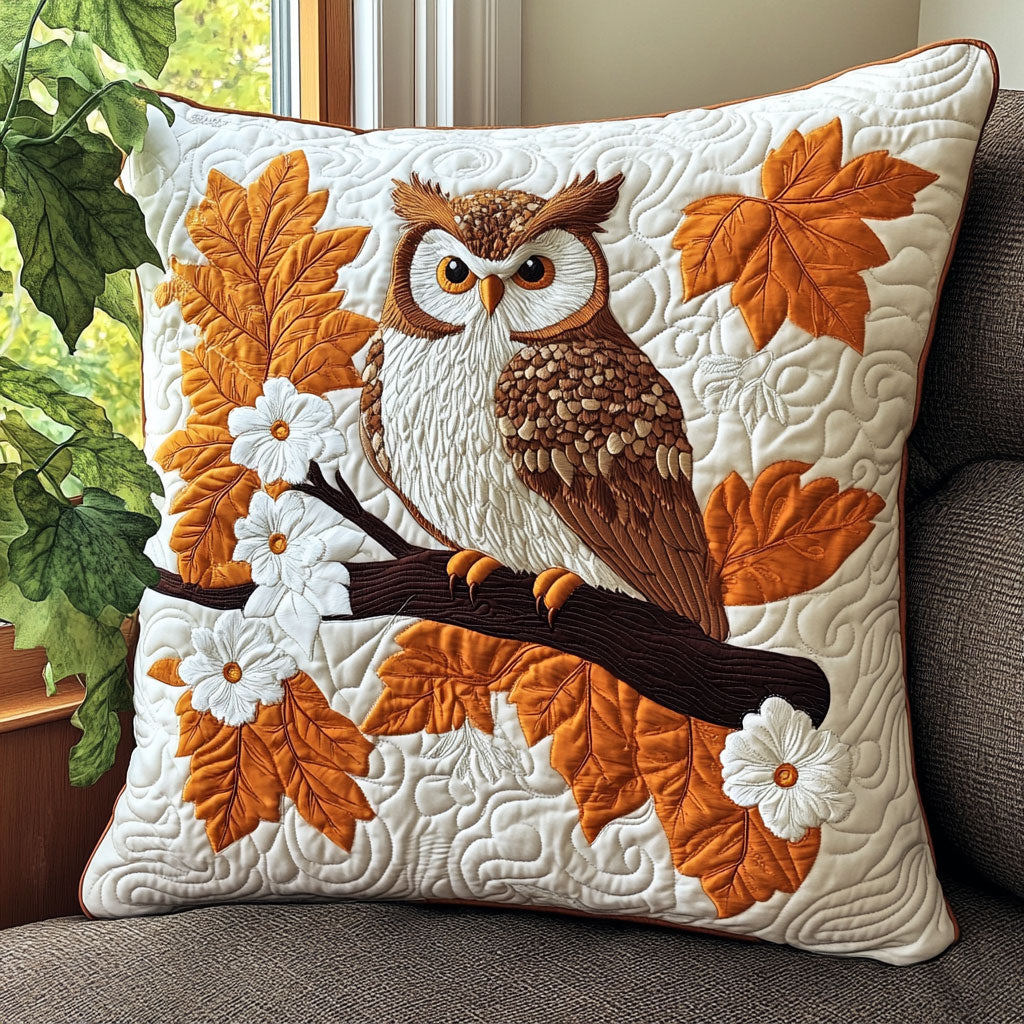 Autumn Owl Quilt Pillow Case Elegant Pillow Cover Merch Gift for Stylish Homes