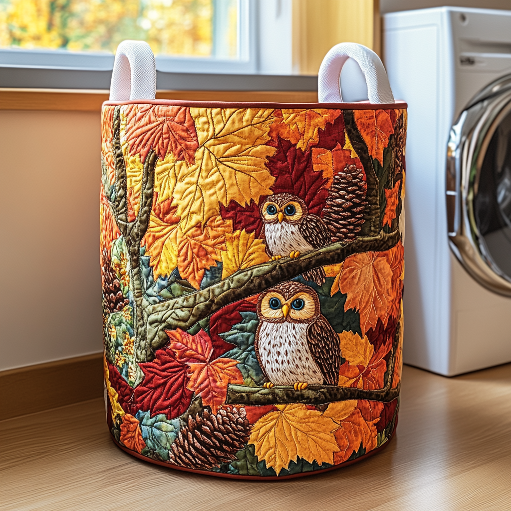 Autumn Owl Quilted Laundry Basket Unique Gift For Laundry Lovers