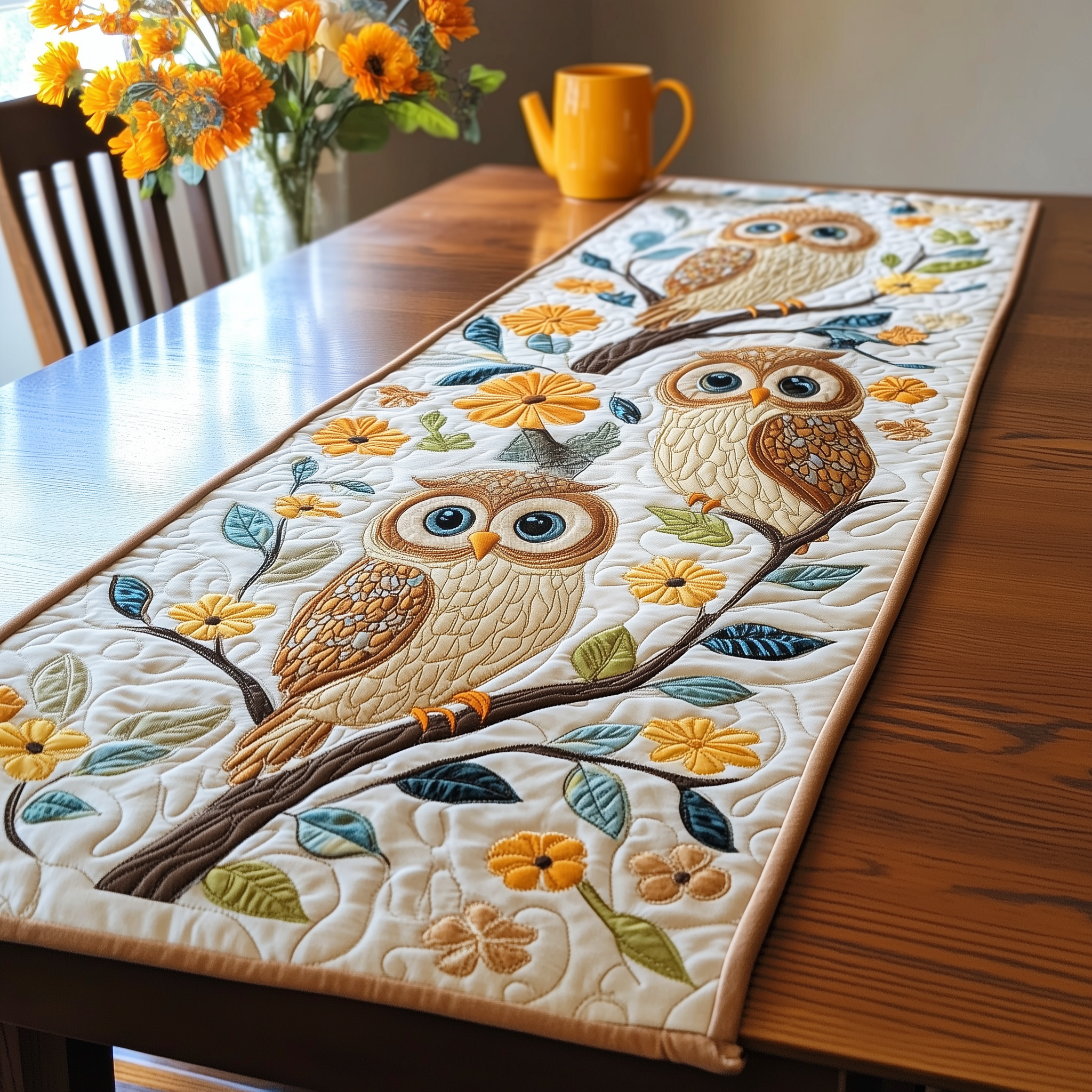 Autumn Owl Symphony Quilted Table RunnerUnique Owl Gifts For Women