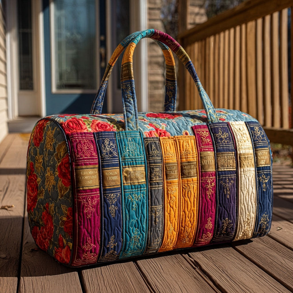 Autumn Pages Quilted Duffle Bag Book Reading Travel Bag Best Gift For Book Lovers Fall Camping Outdoor