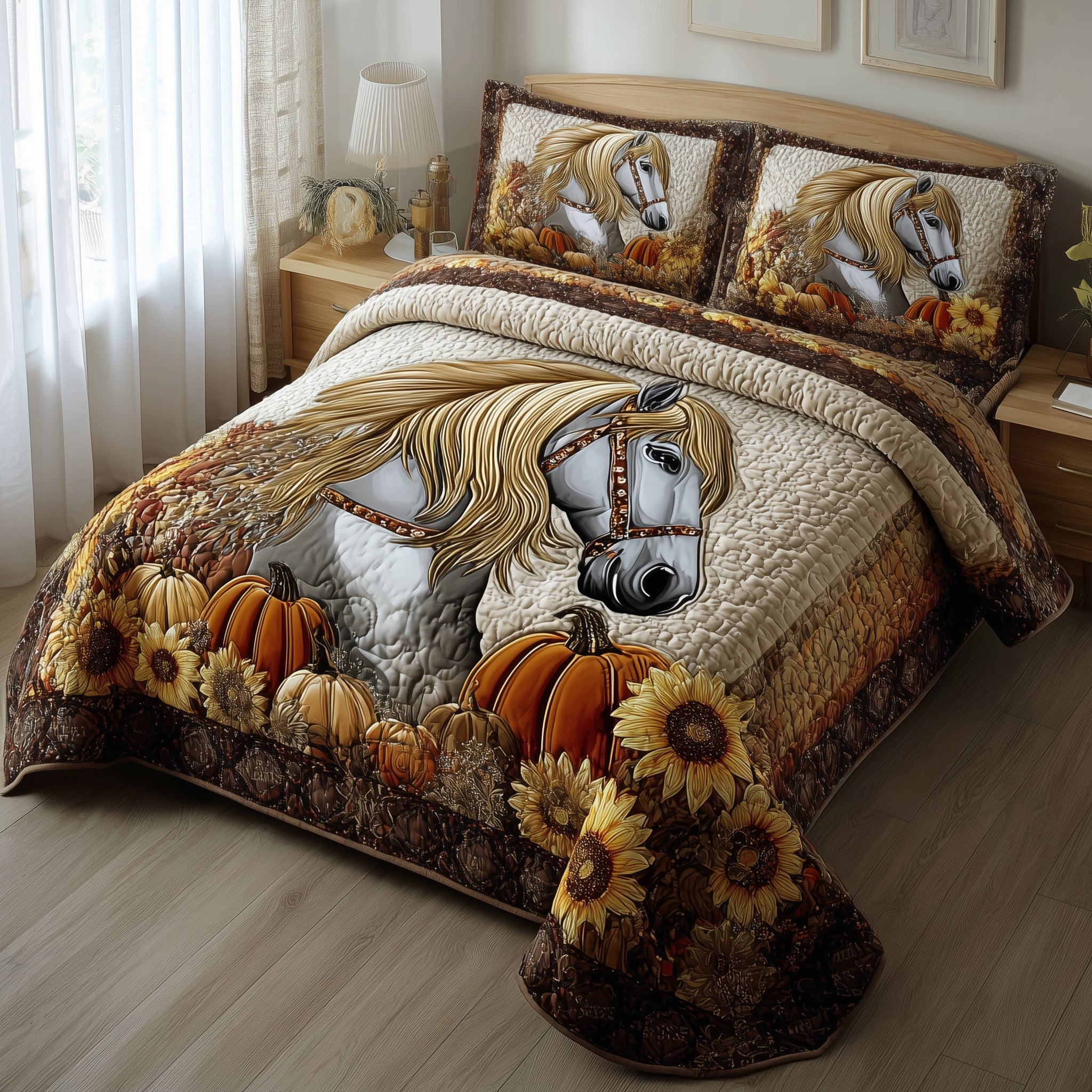 Autumn Pasture Gallop Quilted Bedding Set All-Season