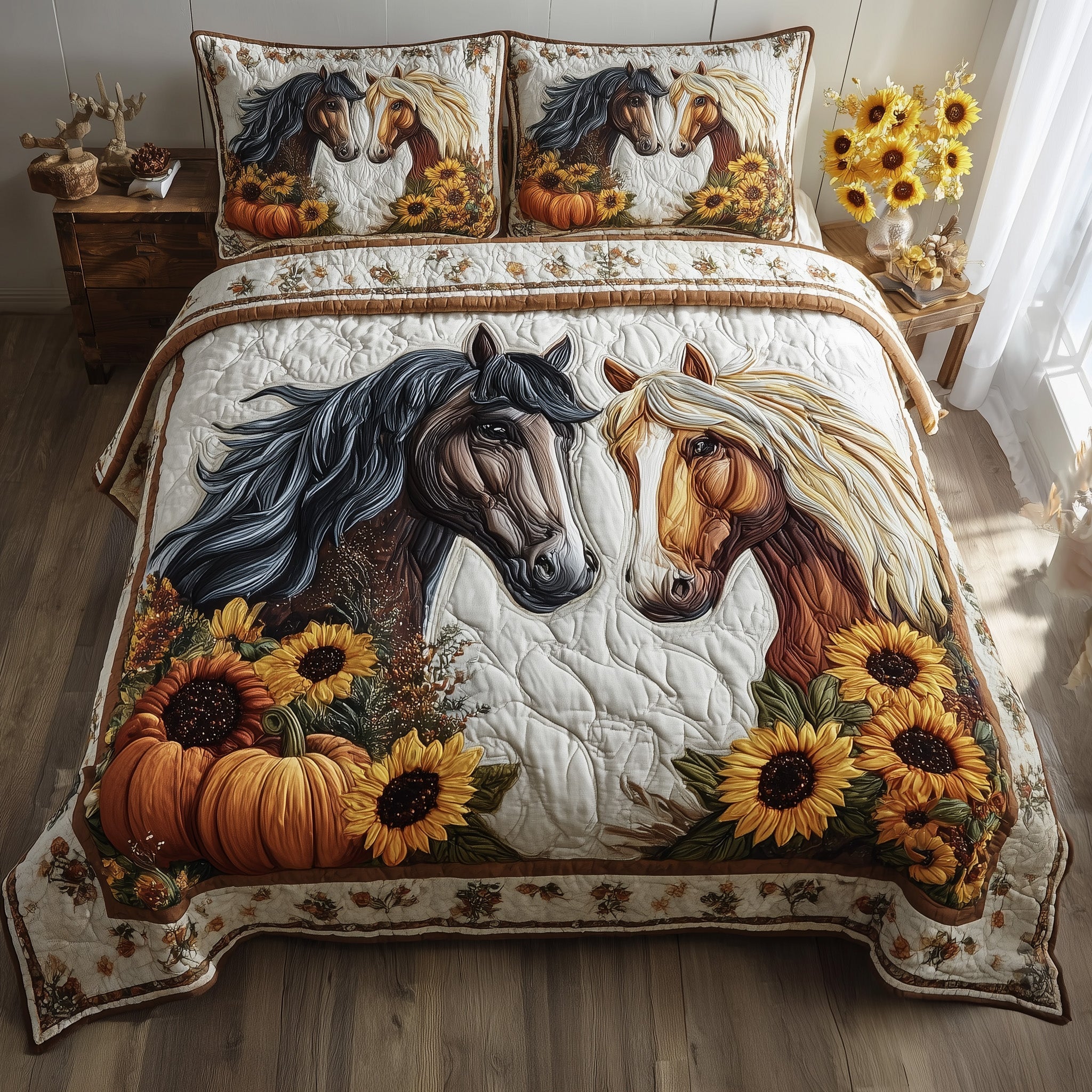 Autumn Pasture Gallop Quilted Bedding Set Bohemian Vibe
