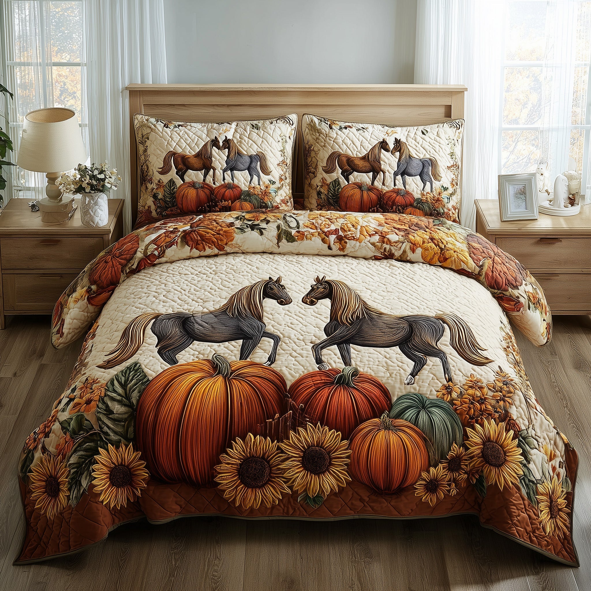 Autumn Pasture Gallop Quilted Bedding Set Classic Style