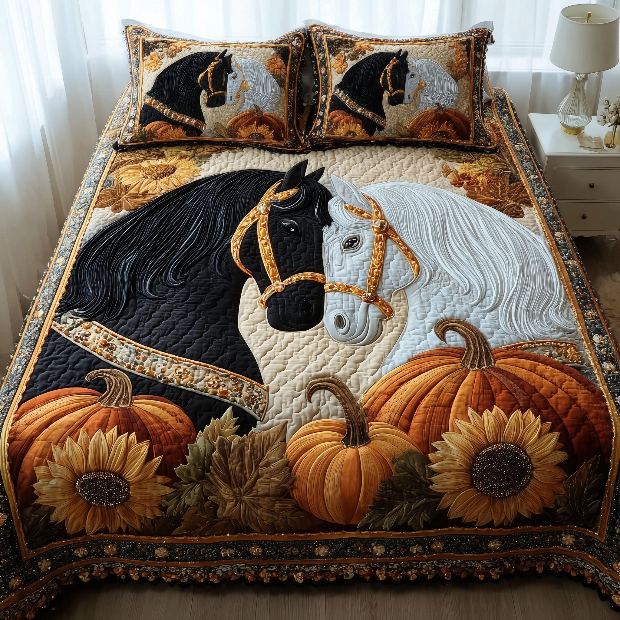 Autumn Pasture Gallop Quilted Bedding Set Durable & Long-lasting