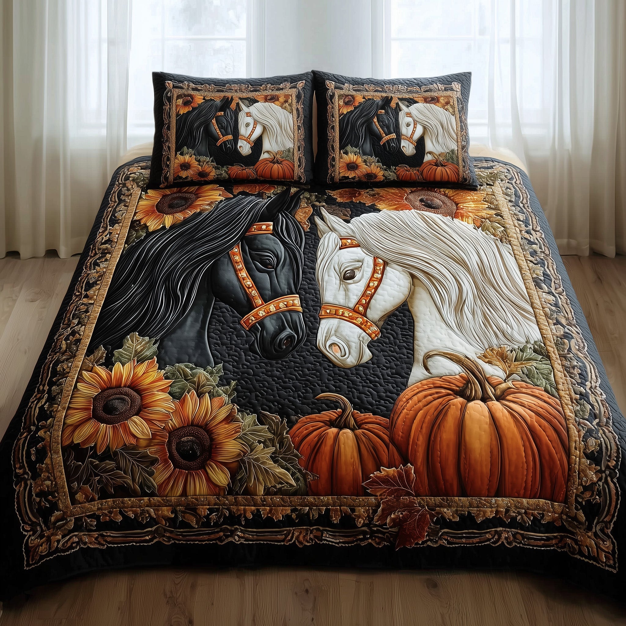 Autumn Pasture Gallop Quilted Bedding Set Home Decor Collection