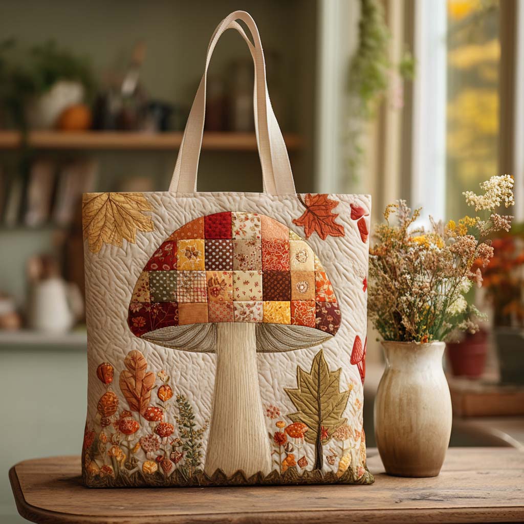 Autumn Patch Quilted Tote Bag Mushroom Lover Gifts
