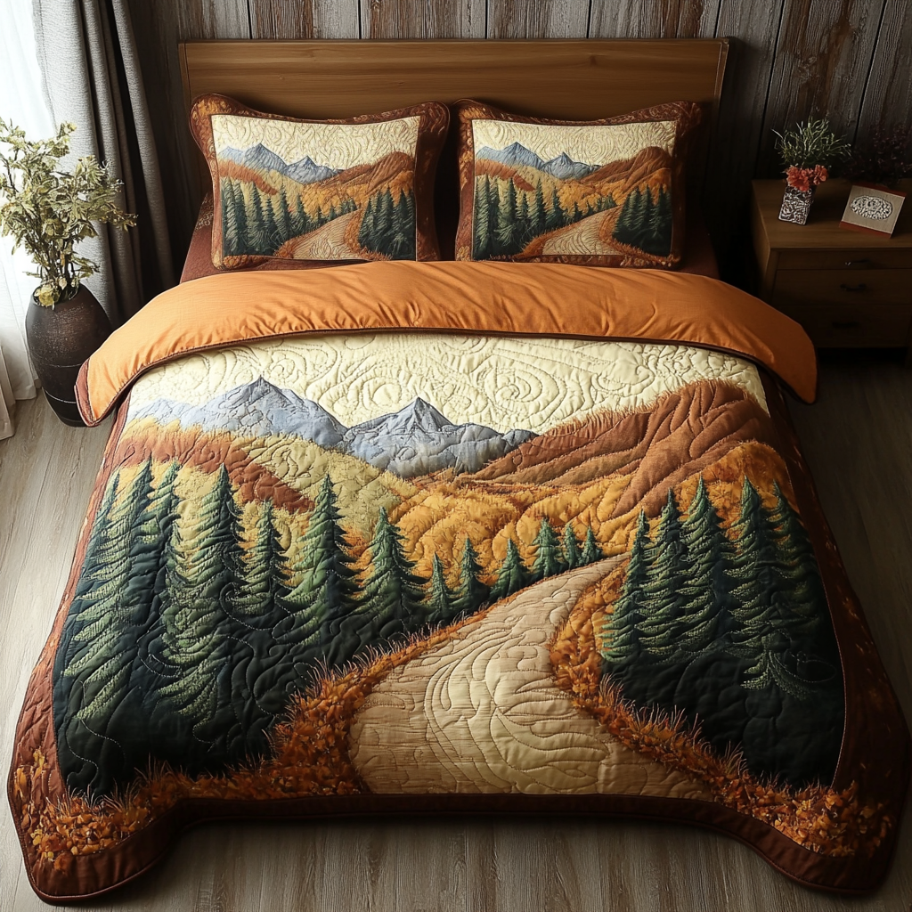 Autumn Pathway Quilted Bedding Set Bedroom Decor Gift Ideas For Fall