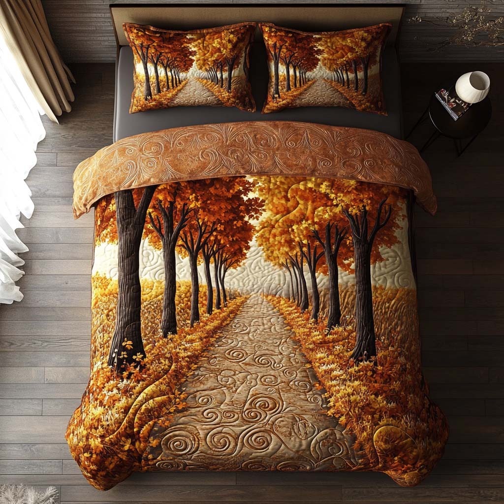 Autumn Pathways Quilted Bedding Set Cozy Bedroom Decor Autumn Gifts For Friends