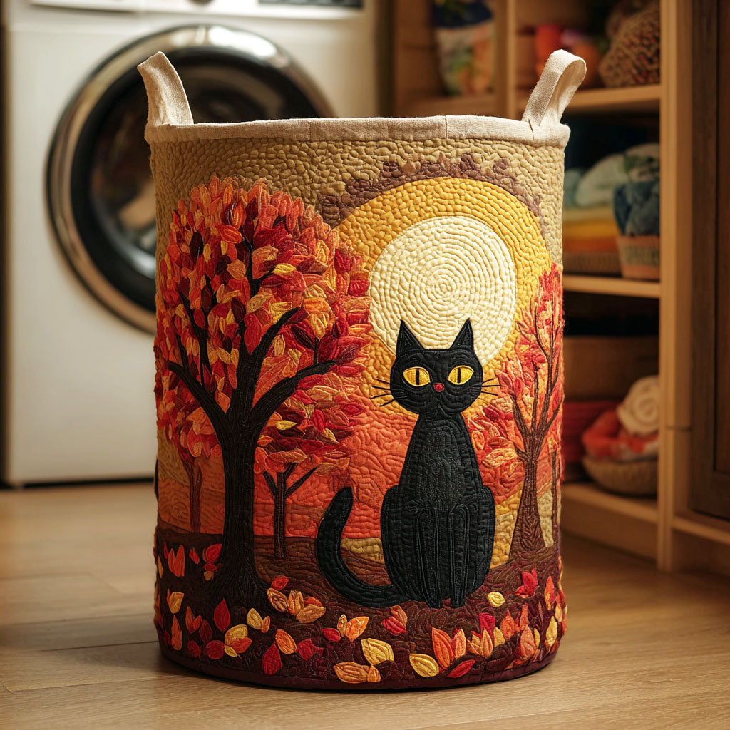 Autumn Paws Quilted Laundry Basket Merch For Cozy Nights