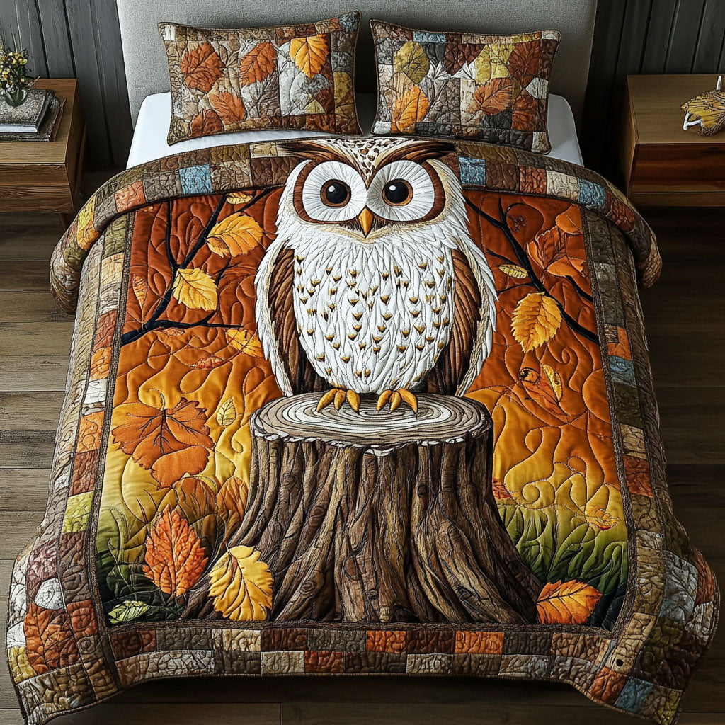 Autumn Perch Quilted Bedding Set Christmas Bedroom Decor Ideas Gift For Owl Lover