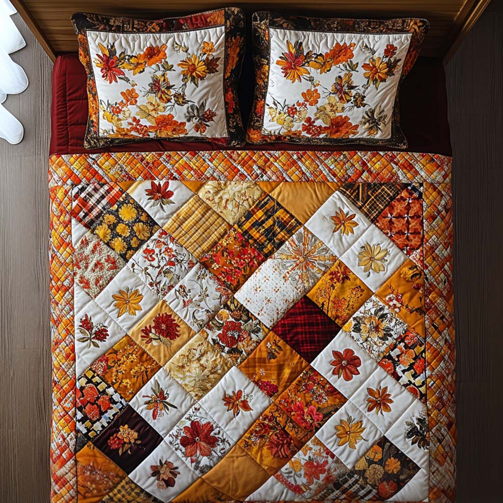Autumn Petal Glow Quilted Bedding Set Best Bedding Gift for Holiday Season 2025