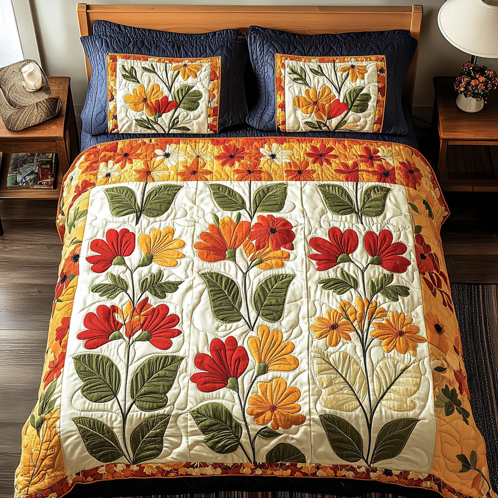 Autumn Petals Quilted Bedding Set Premium Comforter Set for Restful Nights