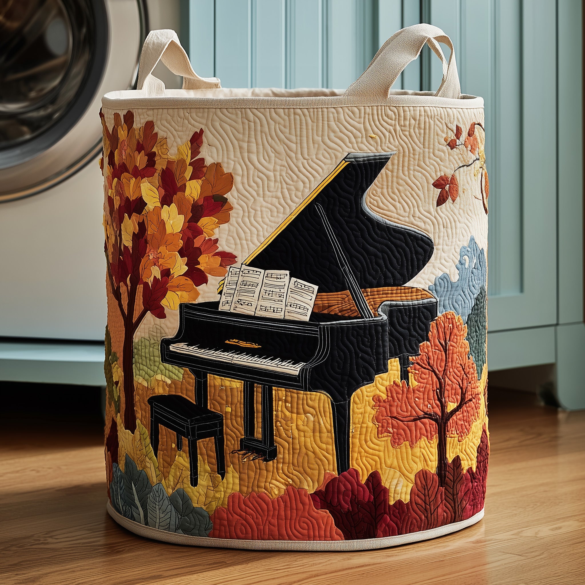 Autumn Piano Quilted Laundry Basket Creative Gift For Family