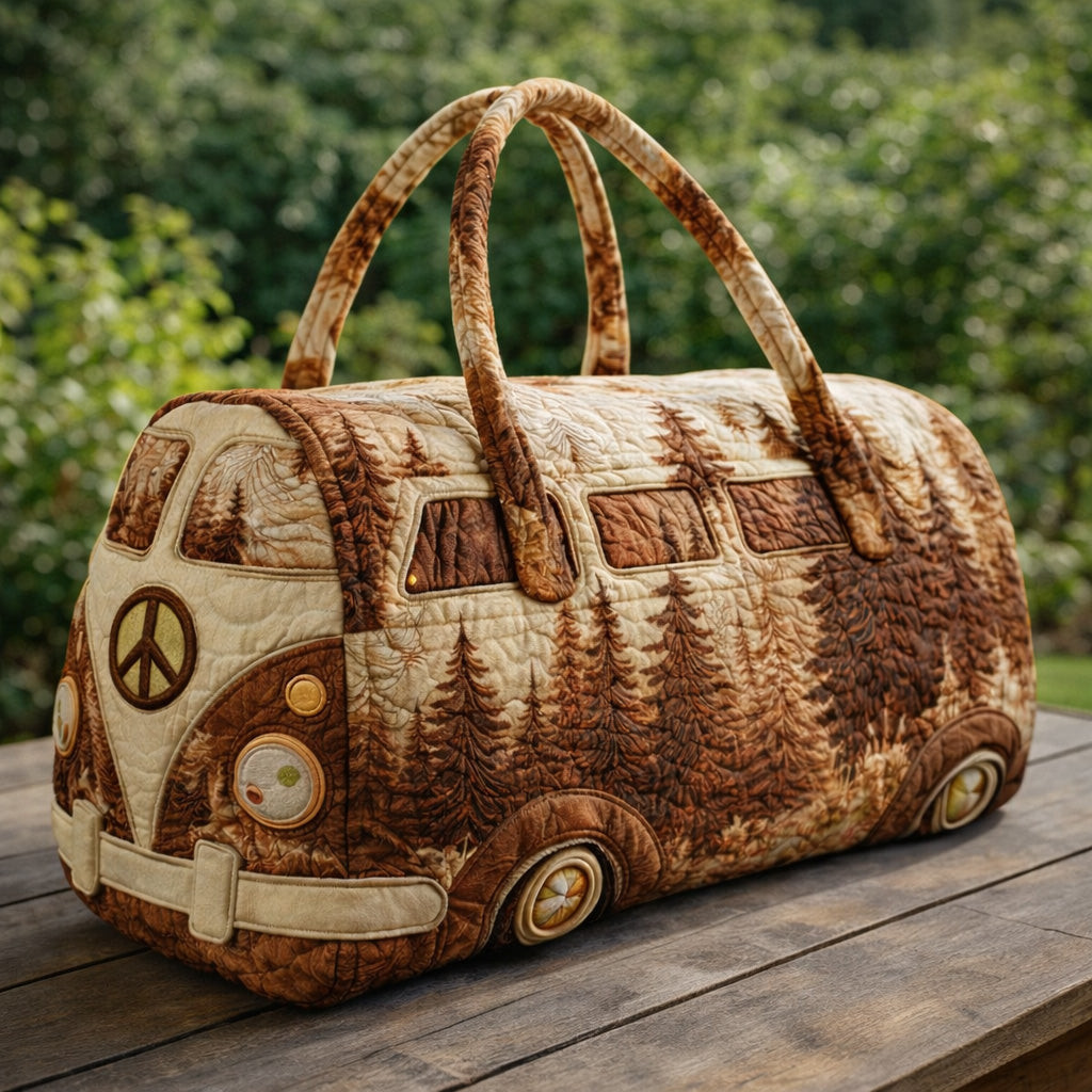 Autumn Pine Hippie Van Quilted Duffle Bag Forest Nature Best Camping Gift For Him