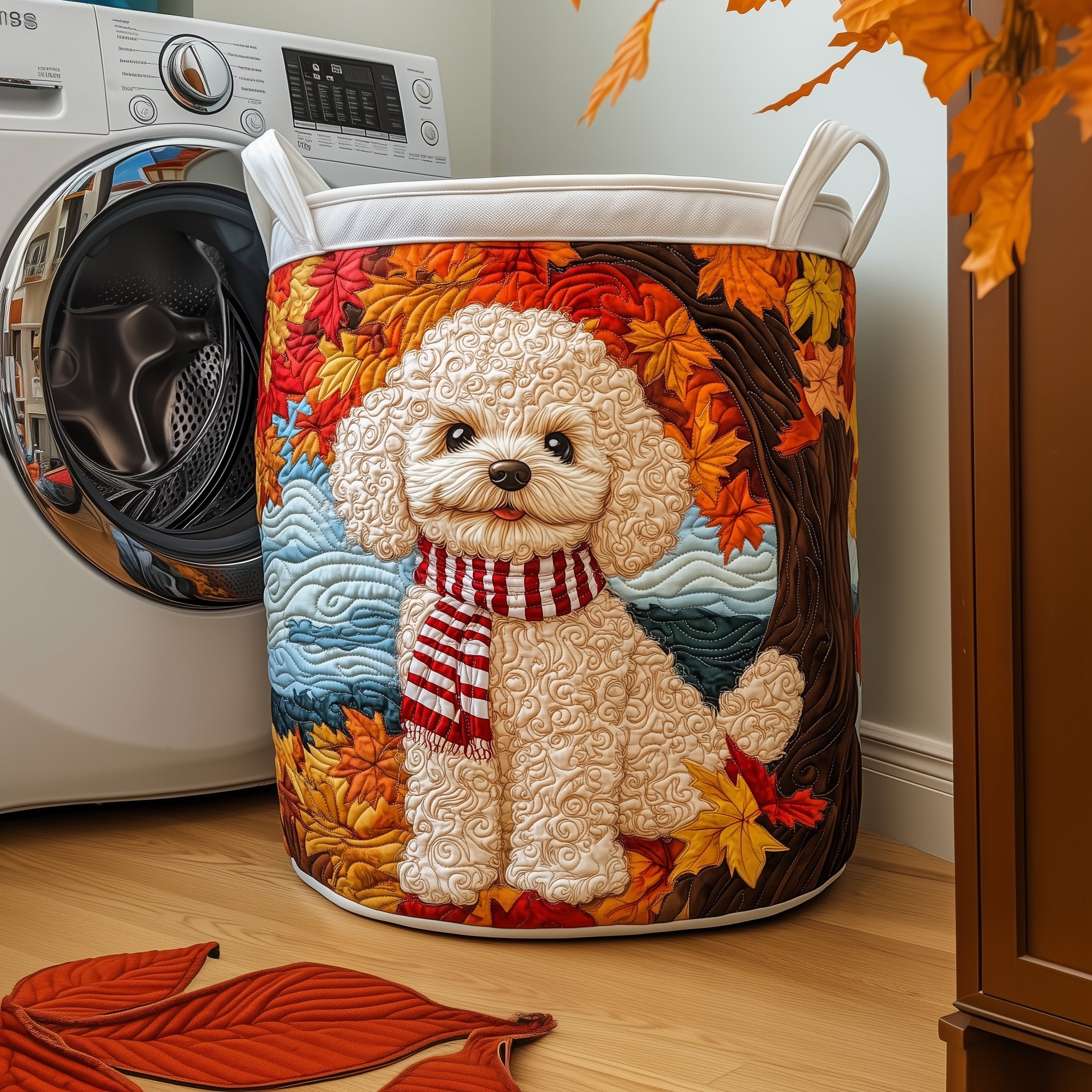 Autumn Poodle Quilted Laundry Basket Back To School Merch