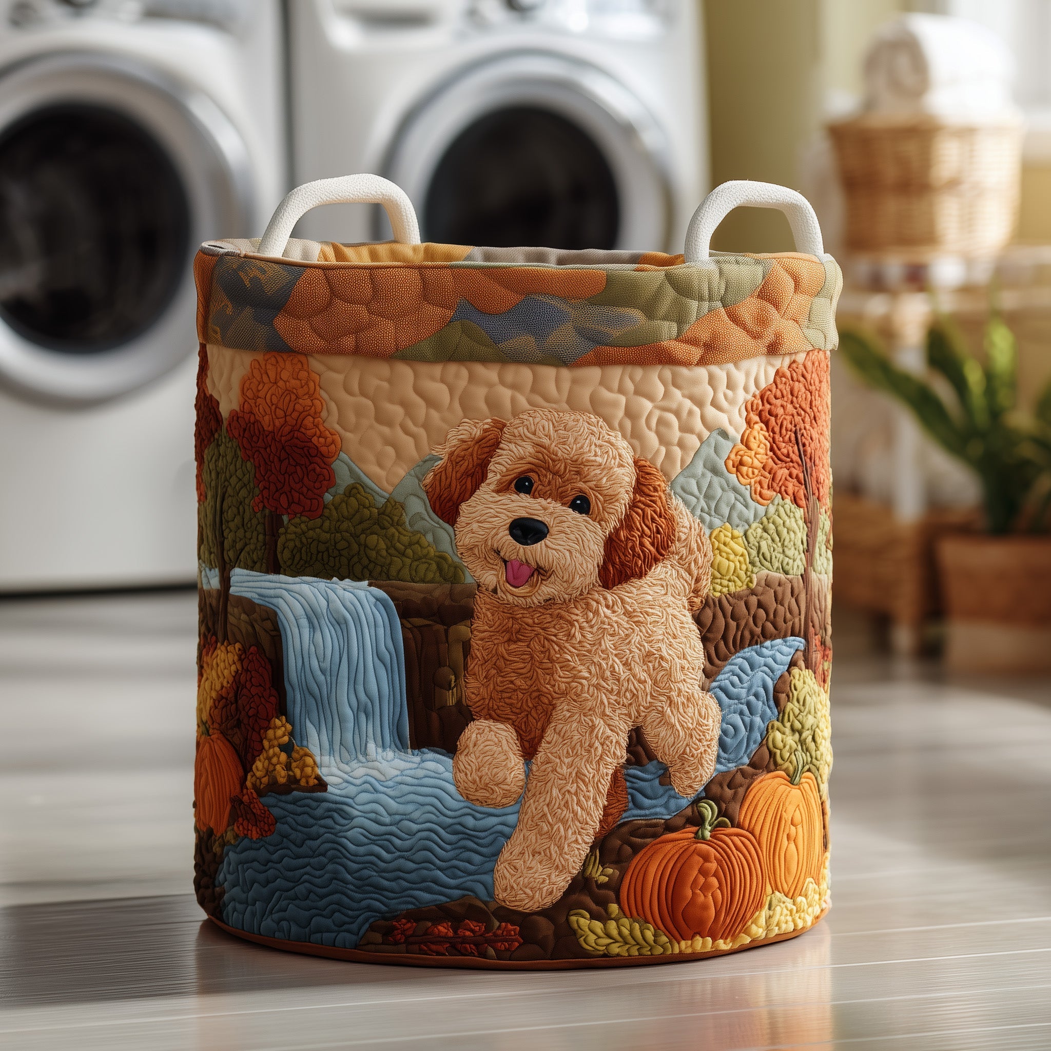 Autumn Poodle Quilted Laundry Basket Merch For Him