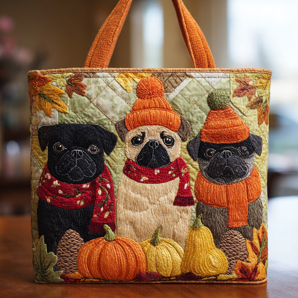 Autumn Pug Crew Quilted Tote Bag Christmas Gifts For Relatives