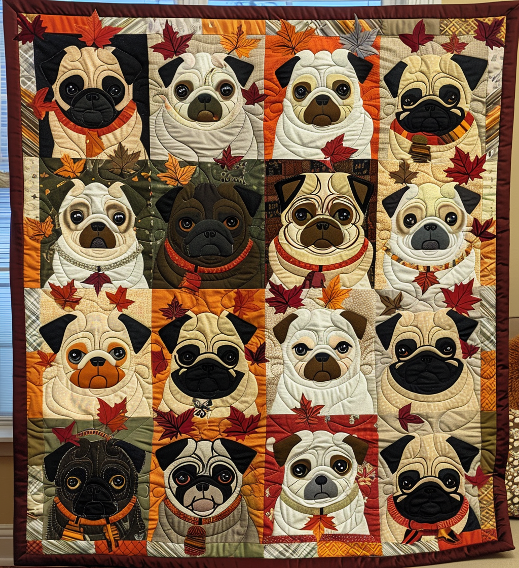Autumn Pug Quilted Blanket Presents For Pug Lovers