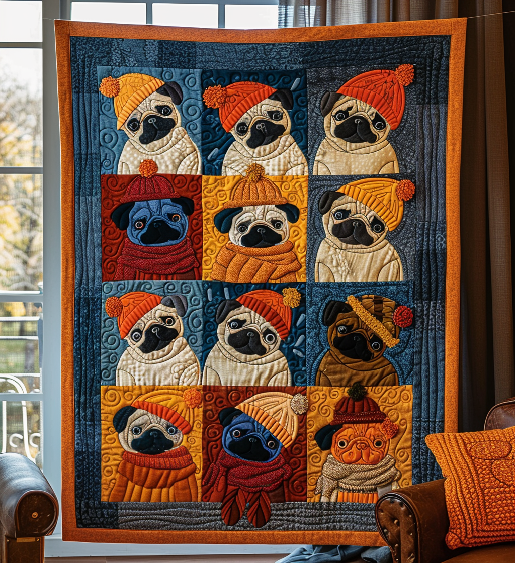 Autumn Pugs Quilted Blanket Dog Gift Ideas For Dog Owners