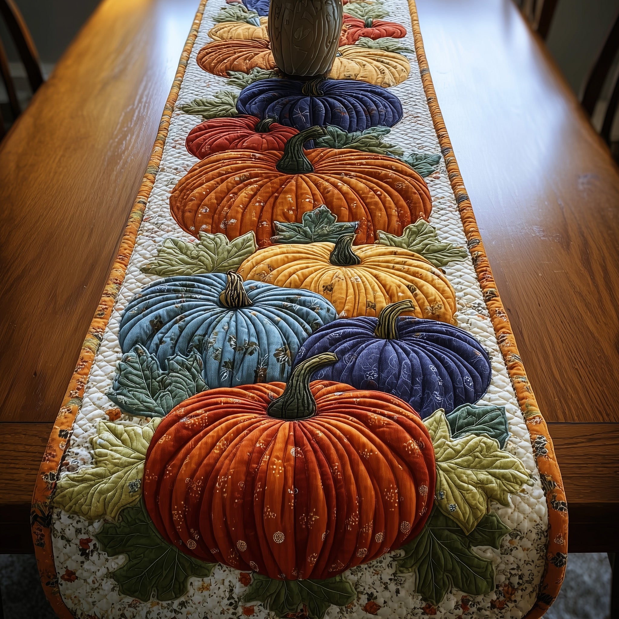 Autumn Pumpkin Dream Quilted Table Runner Holiday Season Table Runner