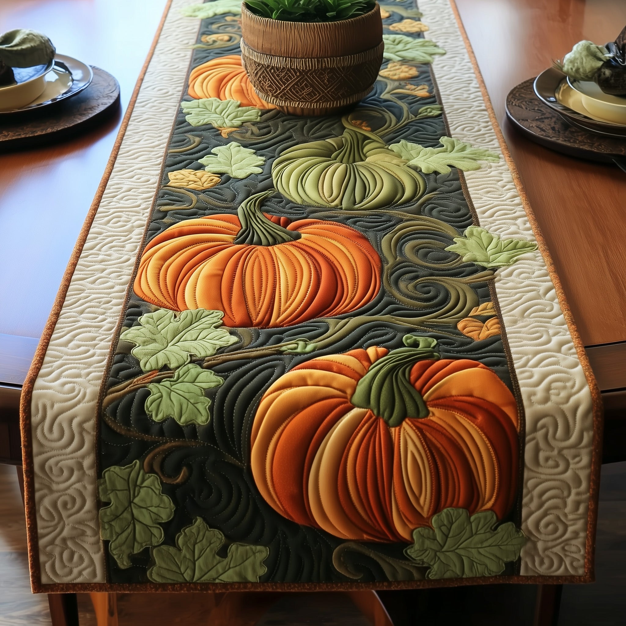 Autumn Pumpkin Dream Quilted Table Runner Holiday Table Runner Gift Idea