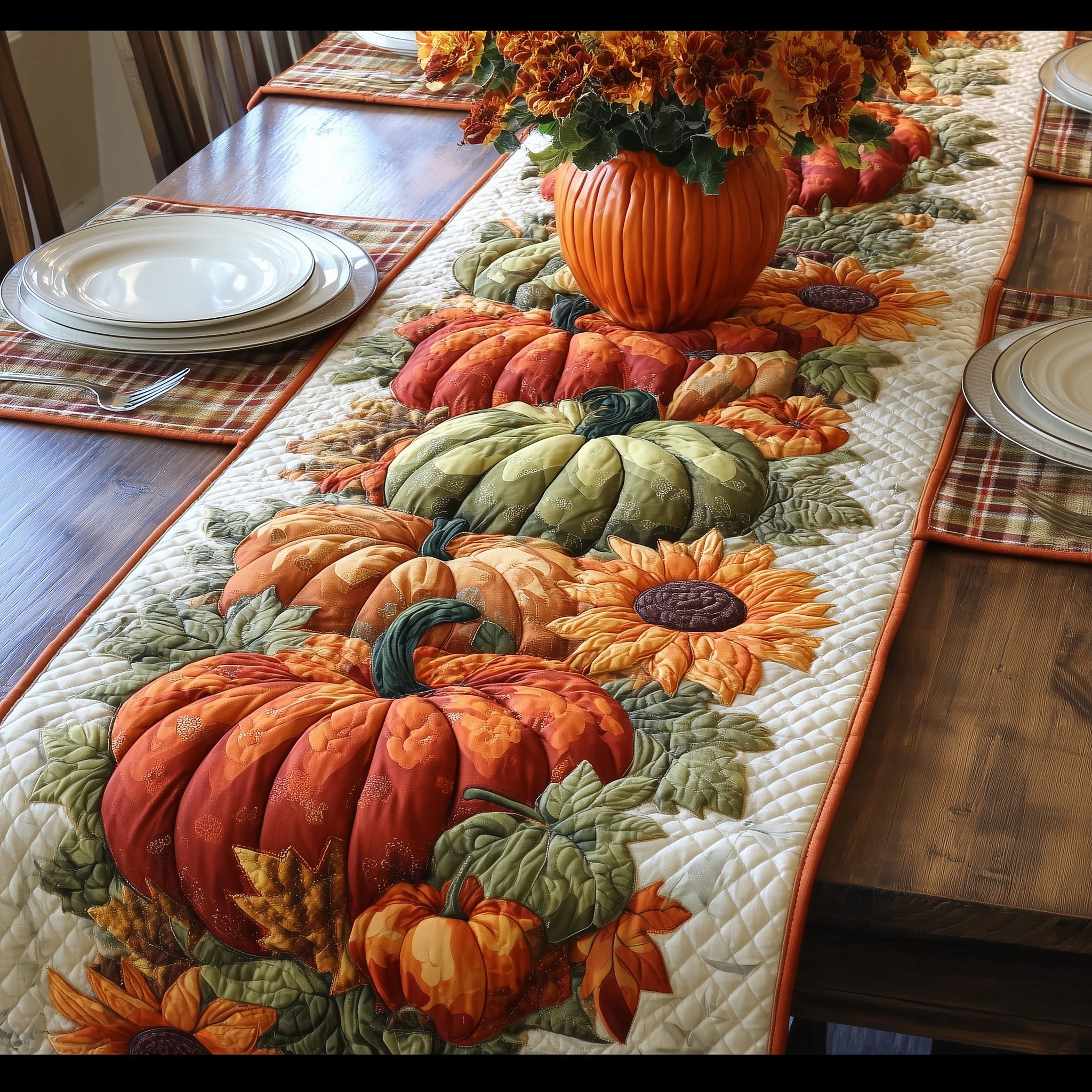 Autumn Pumpkin Dream Quilted Table Runner Merry Christmas Table Runner Decor