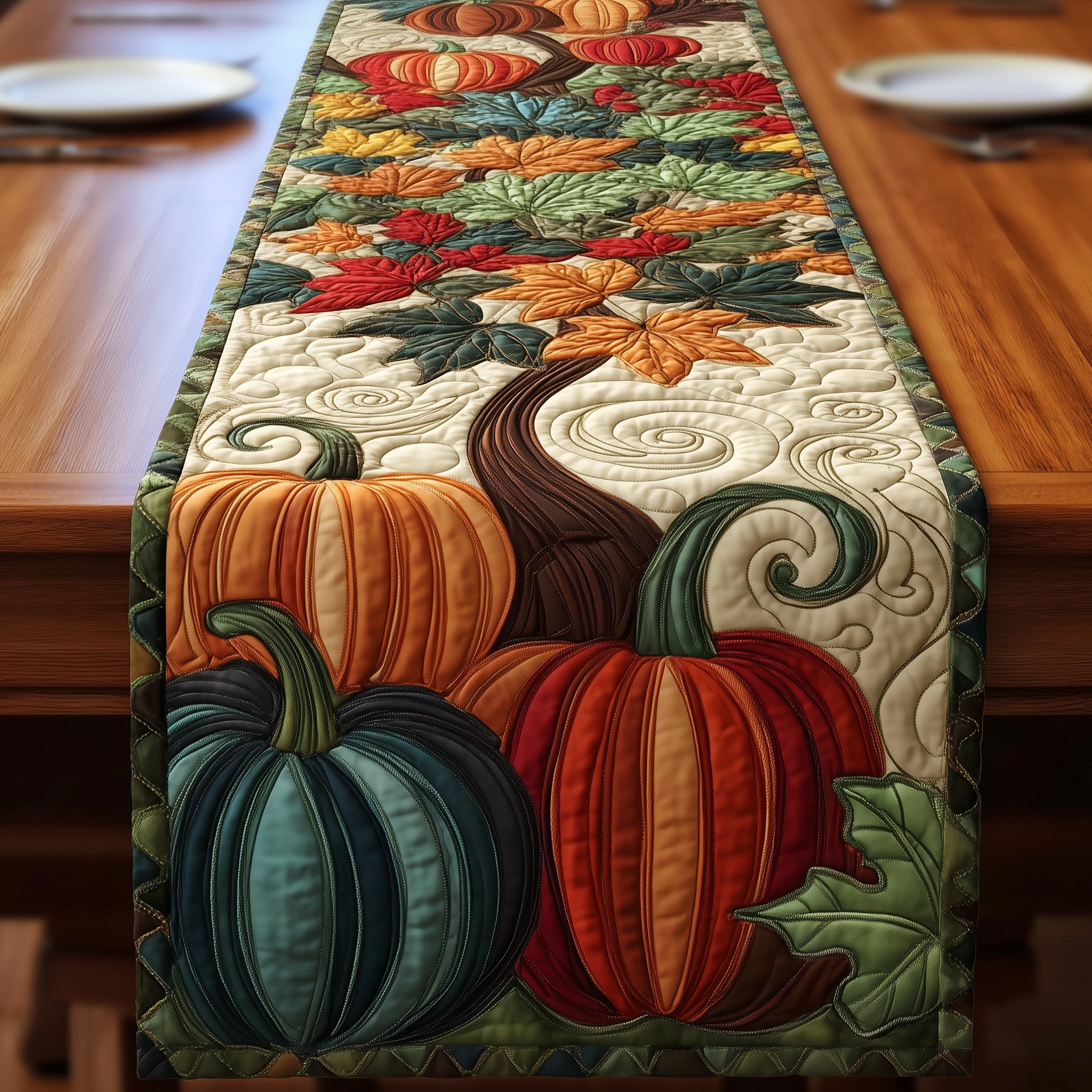 Autumn Pumpkin Dream Quilted Table Runner Table Runner for Christmas Decor
