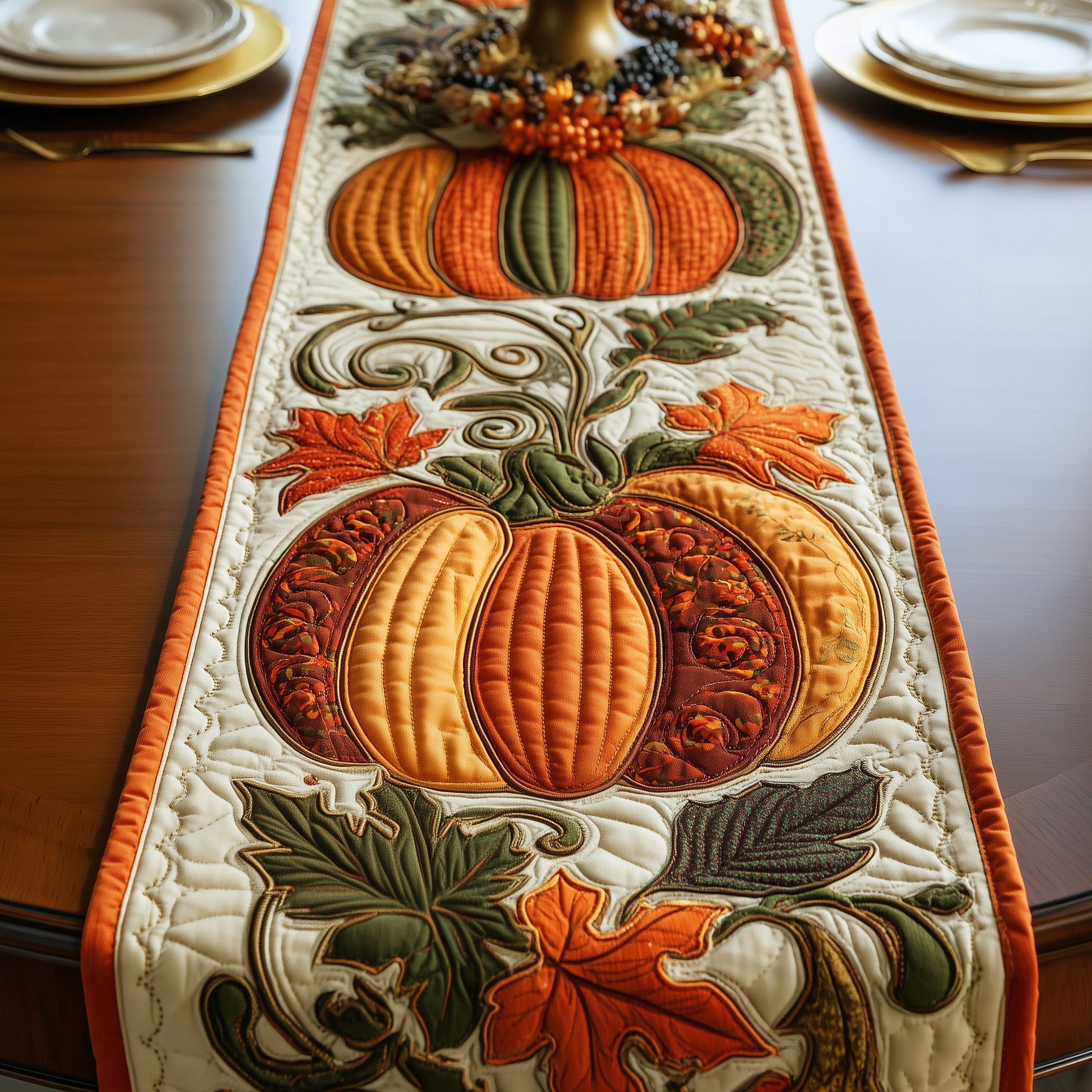 Autumn Pumpkin Dream Quilted Table Runner Xmas Table Runner for Family Gatherings