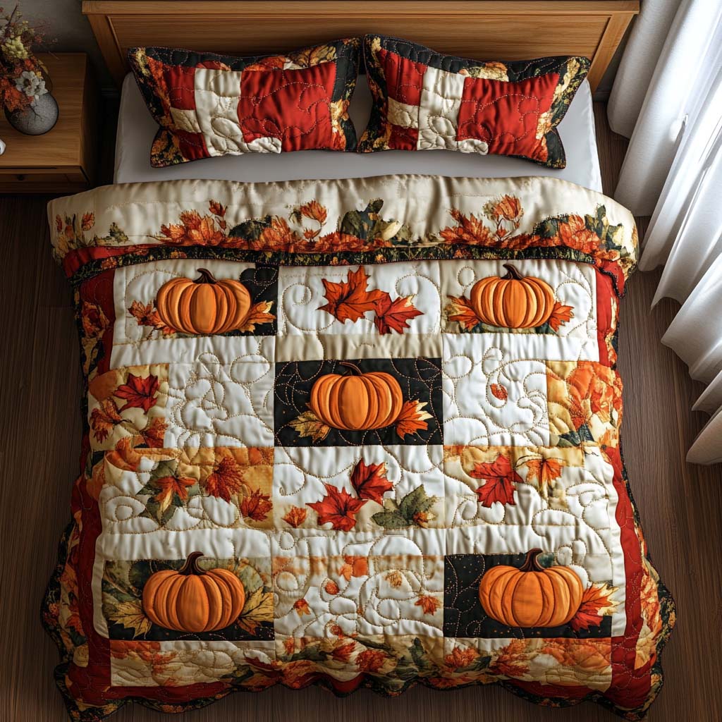 Autumn Pumpkin Lane Quilted Bedding Set Bedroom Decorations Unique Fall Gifts