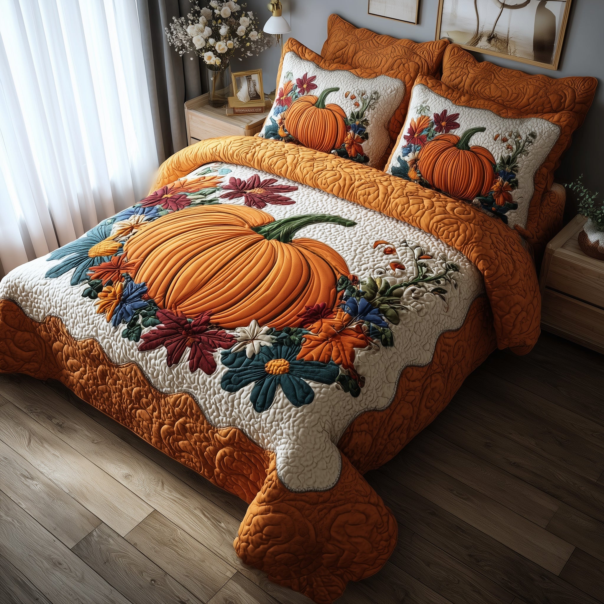 Autumn Pumpkin Quilted Bedding Set All-Season