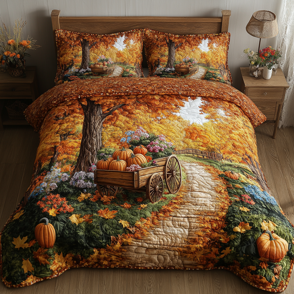 Autumn Pumpkin Quilted Bedding Set Bed Decorations Autumn Themed Gifts
