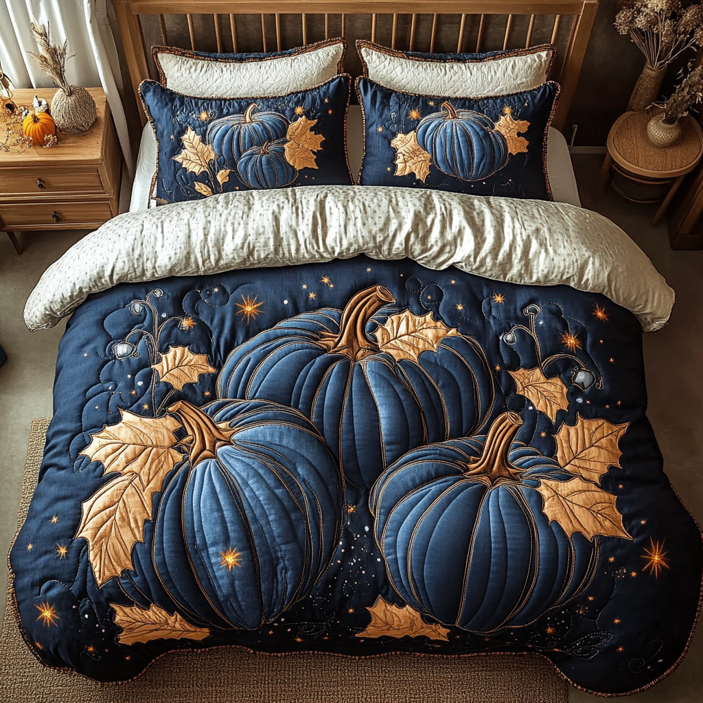 Autumn Pumpkin Quilted Bedding Set Bedroom Decor Ideas Autumn Gifts Items